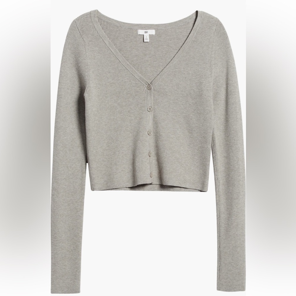 BP Gray Ribbed V Neck Button Front Cardigan - Picture 5 of 5